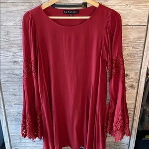 For Love and Lemons Bell Sleeved Red Shift Dress